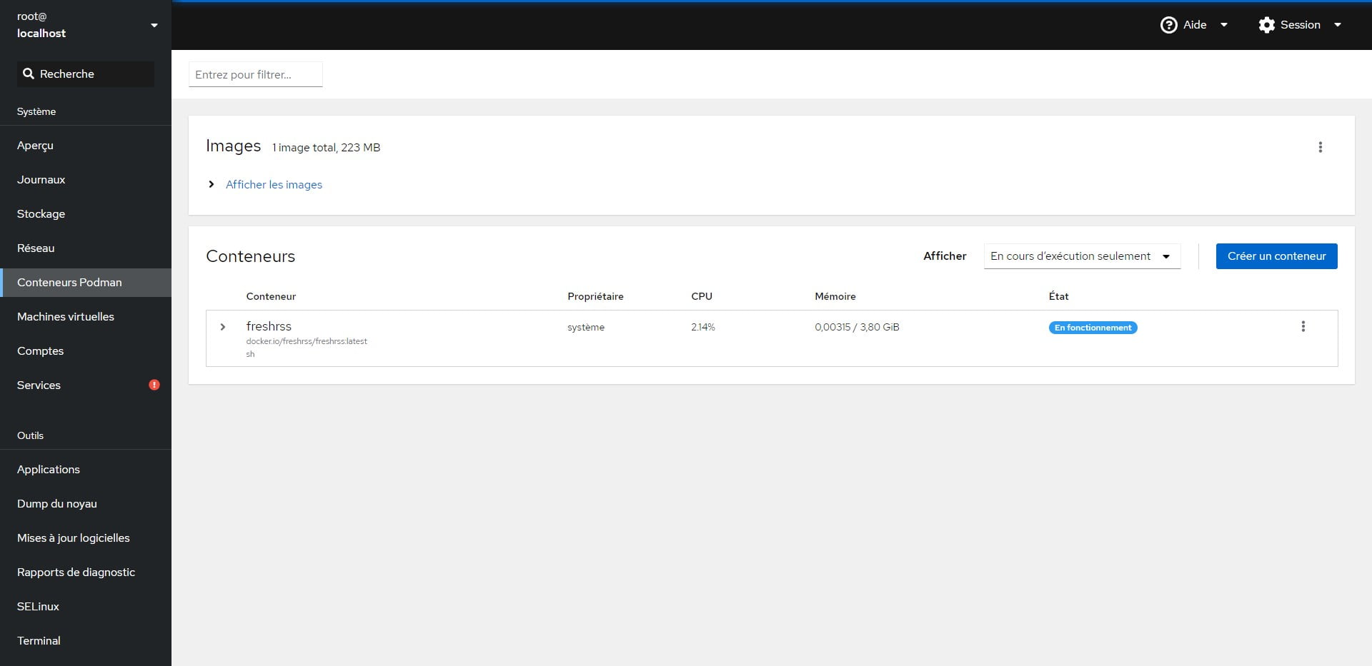 Cockpit - interface web pour Linux