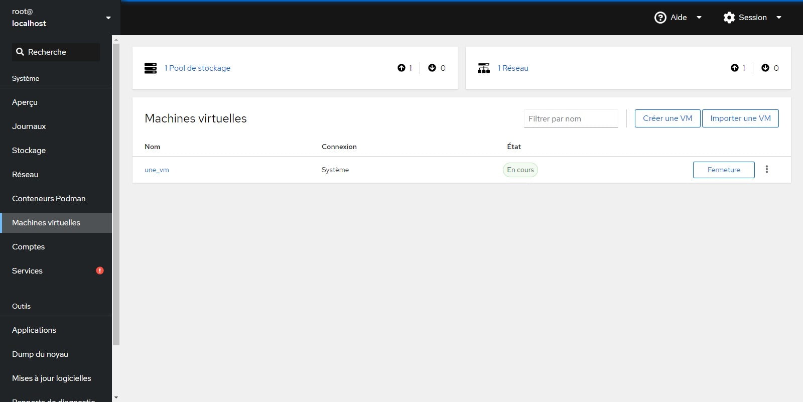 Cockpit - interface web pour Linux