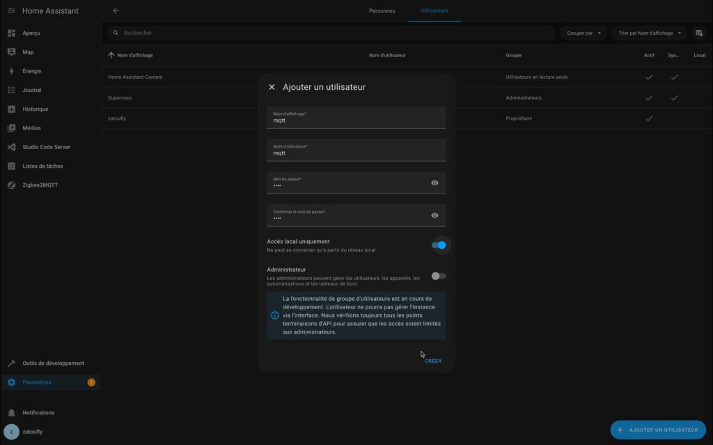 creation utilisateur mqtt
